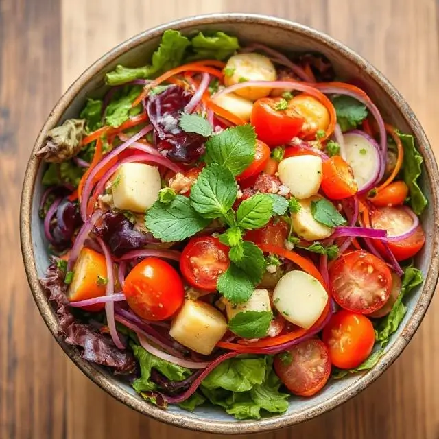 A vibrant, healthy vegetarian salad in a bowl.